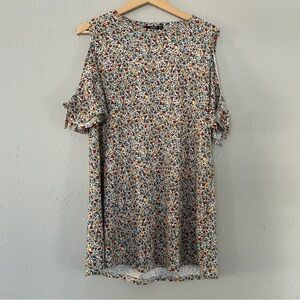 Mango Floral Mini Shift Dress Cold Shoulder Casual Comfy Fall Medium